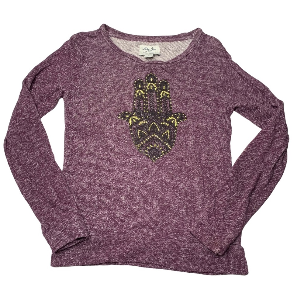 Lucky Brand Lucky Lotus Hamsa Hand Sweatshirt Sweater Size Small Long Sleeve